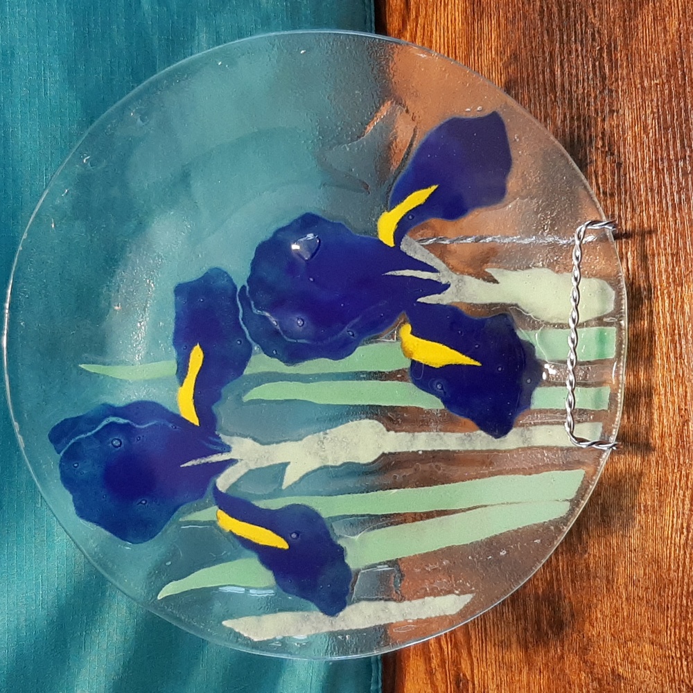 Signed Travis Fused Art Glass Dinner Plate Blue Iris Fused Glass Dinner …
